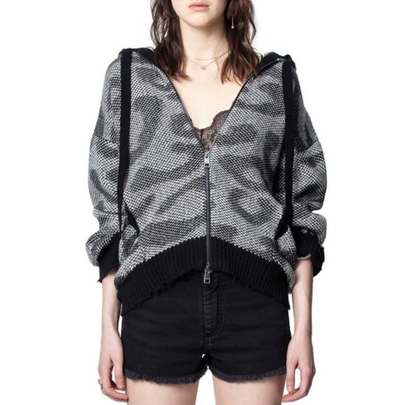 Zadig & Voltaire Lennox Rare Cashmere Knit Hooded Full Zip Cardigan Jacket S - Picture 1 of 5